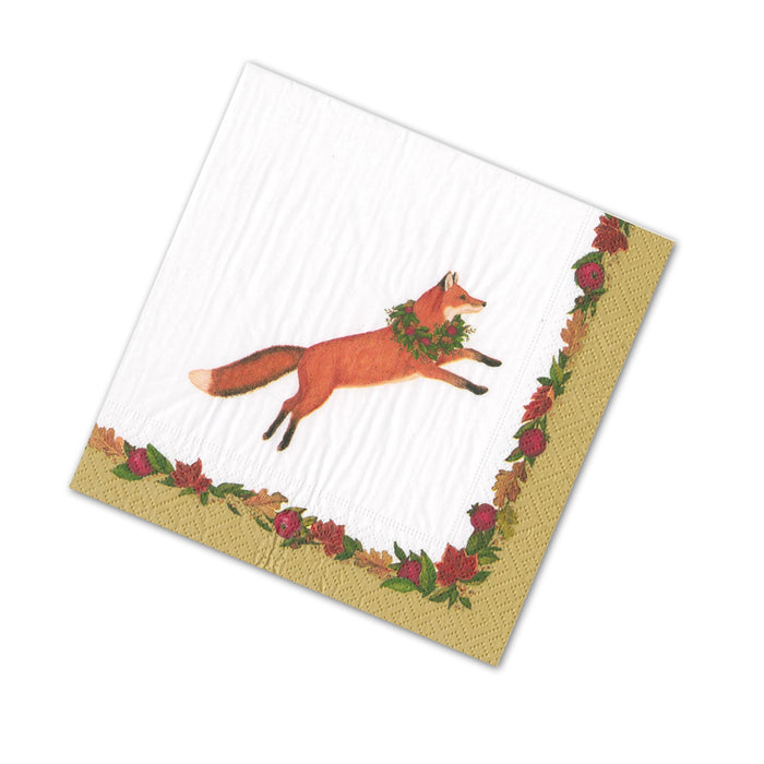 Leaping Fox Fall Foliage Paper Beverage Napkins