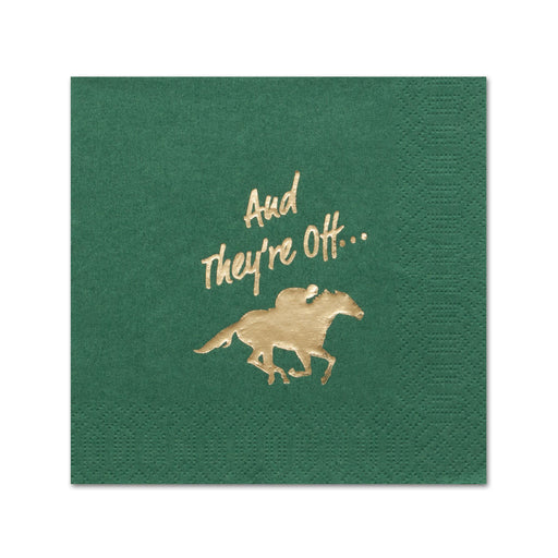 And They're Off Racehorse Green Beverage Napkins - Foil Hot Stamped 