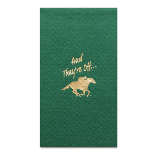 And They're Off Racehorse  Green Paper Linen Guest Towels -  Foil Hot Stamped