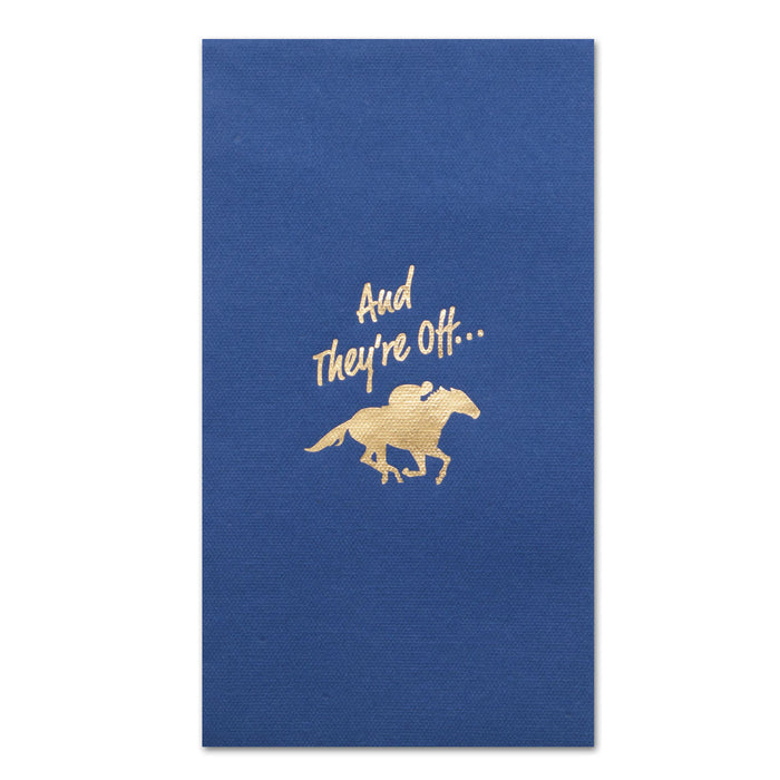 And They're Off Racehorse Navy Paper Linen Guest Towels - Foil Hot Stamped