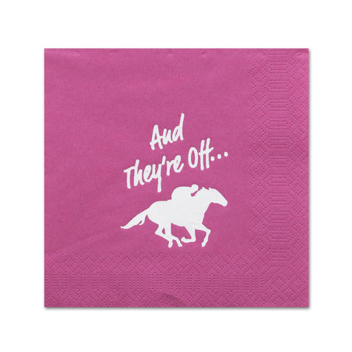 And They're Off Racehorse Pink Beverage Napkins - Foil Hot Stamped