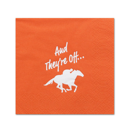 And They're Off Racehorse Orange Beverage Napkins - Foil Hot Stamped