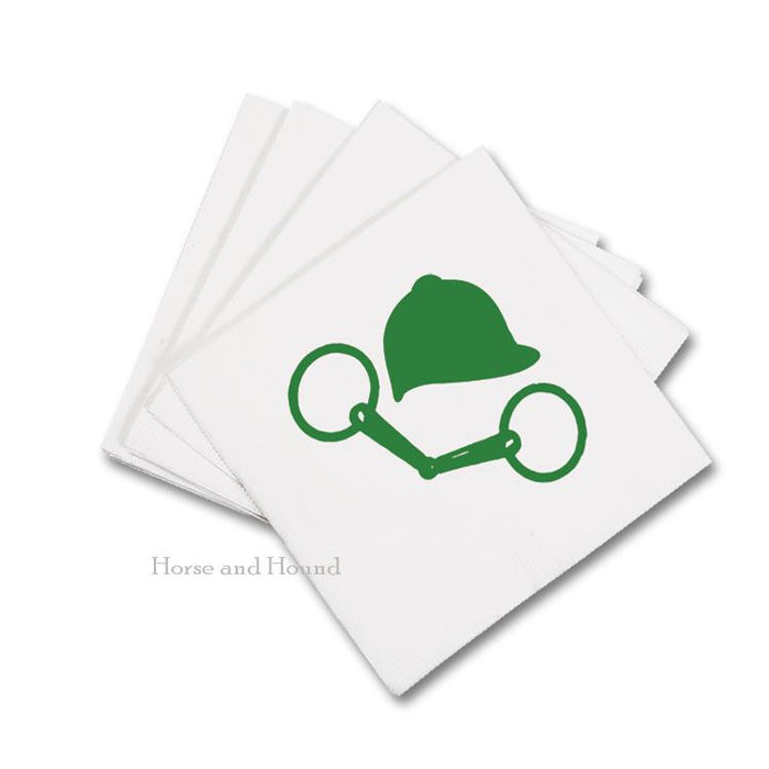 Green Bit and Helmet Equestrian Paper Beverage Napkins - Pkg 50