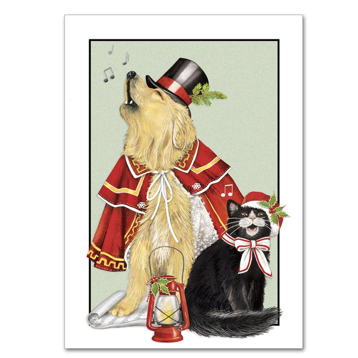 Dog and Pussy Cat Carolers Christmas Cards
