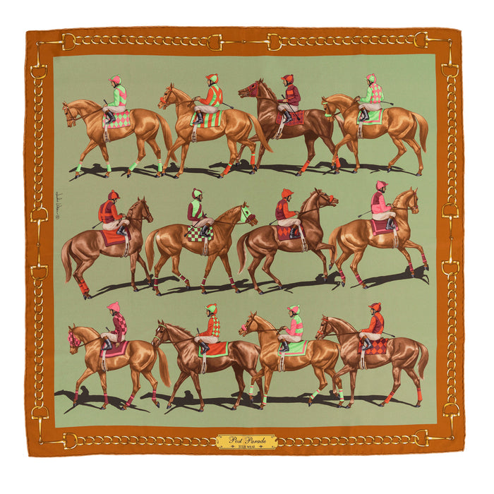 Post Parade Horse Racing Silk Scarf by Julie Wear - Green