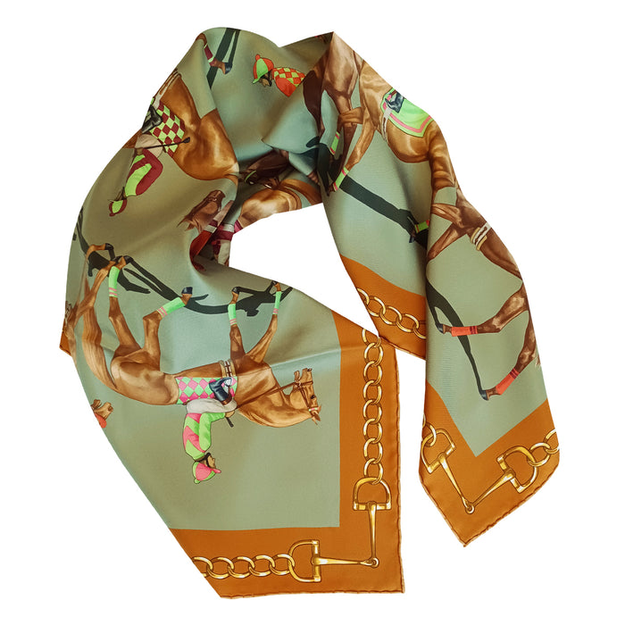 Post Parade Horse Racing Silk Scarf by Julie Wear - Green