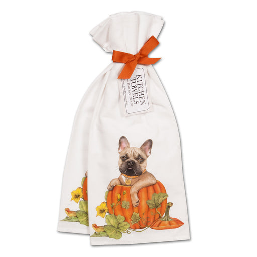 Frenchie Pumpkin Cotton Kitchen Towels - Set of 2
