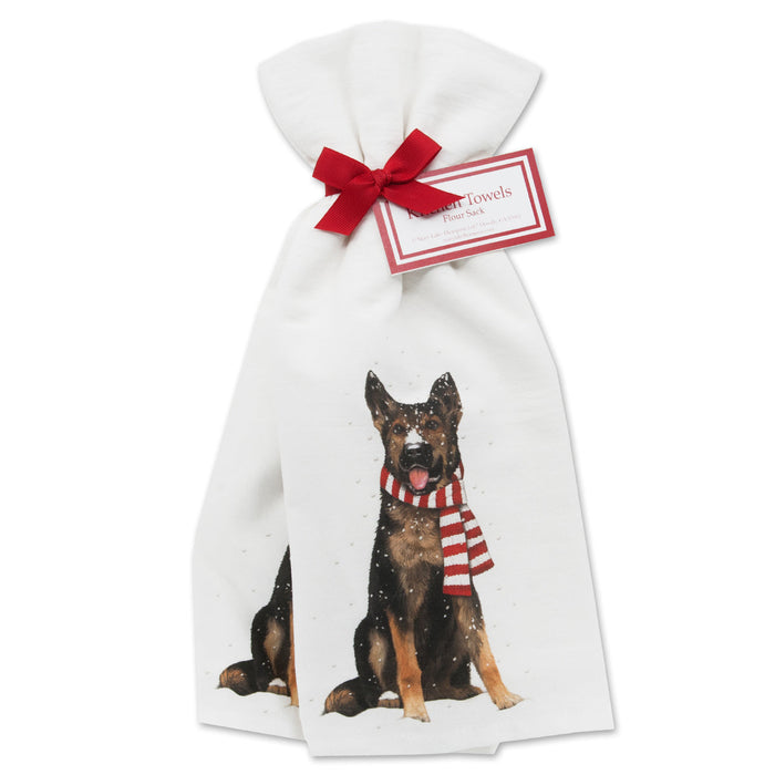 Winter German Shepherd Cotton Kitchen Towels - Set of 2