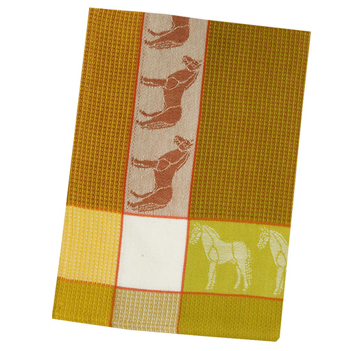 Standing Horse Gold Waffle Weave Kitchen Towel