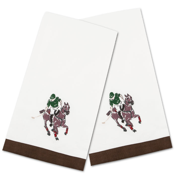 Polo Player Embroidered Hand Towels - Set of 2