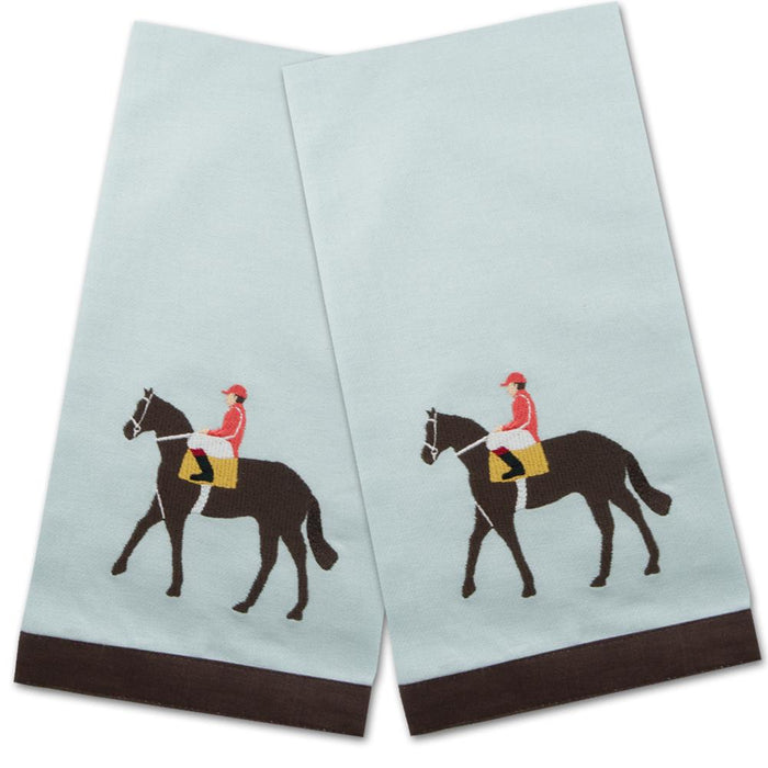 Jockeys Up Horse Racing Embroidered Hand Towels - Set of 2