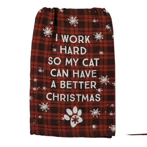 Work Hard For My Cat - Funny Christmas Towel