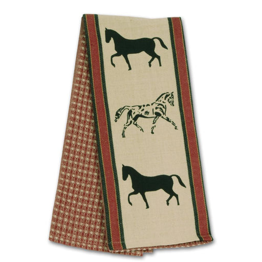 Show Horses Red Waffle Weave Kitchen Towel