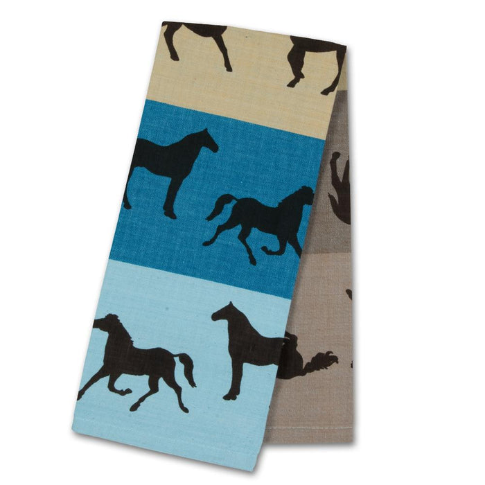 Equus Collage Blue-Tan Horse Kitchen Towel