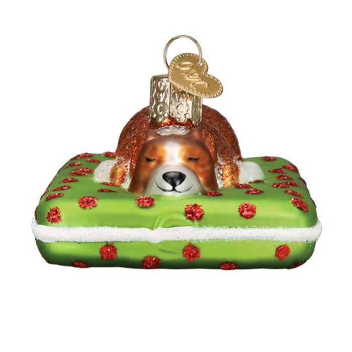 Sleeping Corgi Glass Christmas Ornament