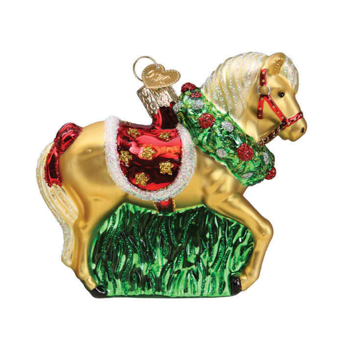 Festive Holiday Horse Glass Christmas Ornament
