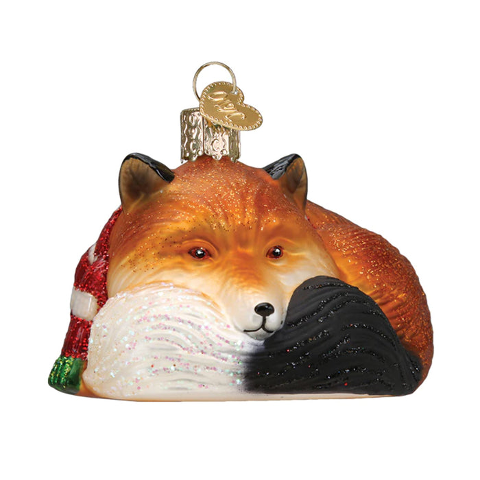 Cozy Red Fox Glass Christmas Ornament