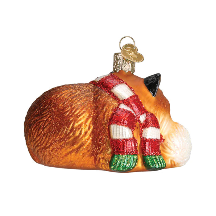 Cozy Red Fox Glass Christmas Ornament