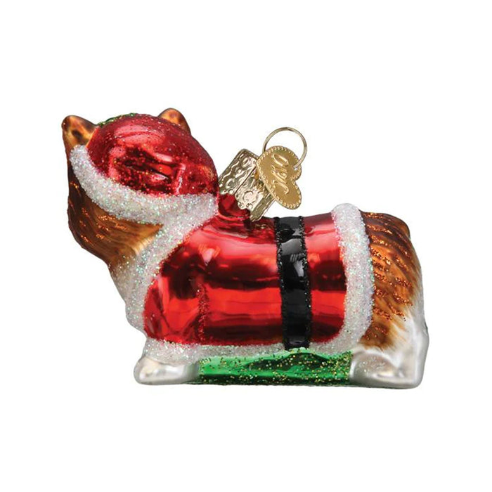 Corgi Santa Puppy Glass Christmas Ornament
