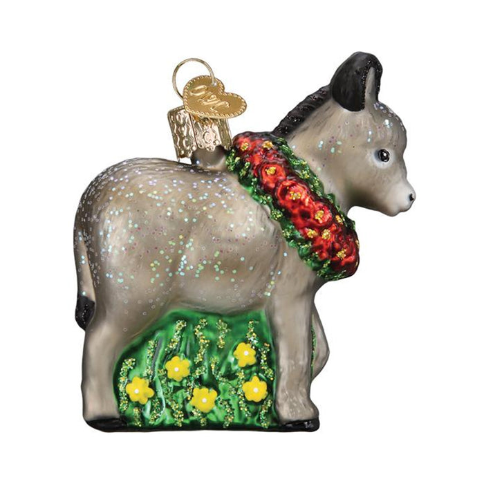 Festive Holiday Donkey Glass Christmas Ornament