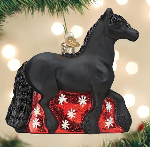 CHRISTMAS ORNAMENT BONNER'S GLASS BLACK HORSE