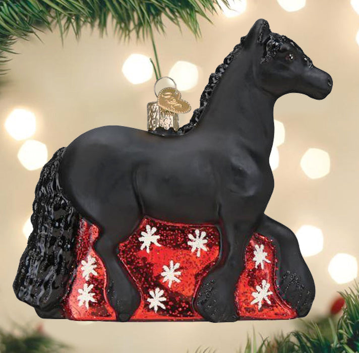 Friesian Horse Glass Christmas Ornament