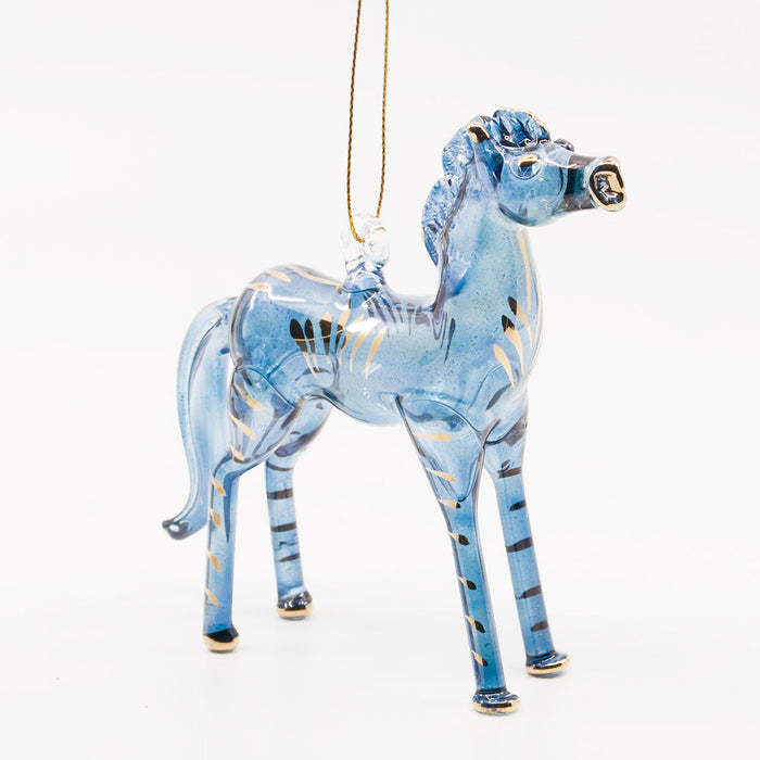 Horse Hand-blown Glass Ornament - Azure