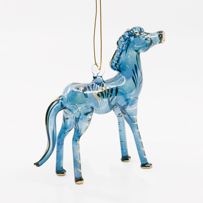 Horse Hand-blown Glass Ornament - Azure