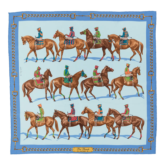 Post Parade Horse Racing Silk Scarf by Julie Wear - Blue