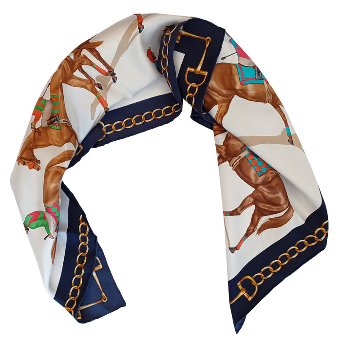 Post Parade Horse Racing Silk Scarf by Julie Wear - Ivory