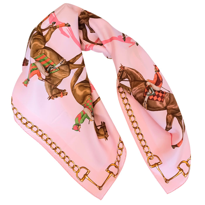 Post Parade Horse Racing Silk Scarf by Julie Wear - Pink